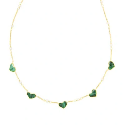 Jan Leslie Heartline 5 Malachite Gold Vermeil Sterling Necklace