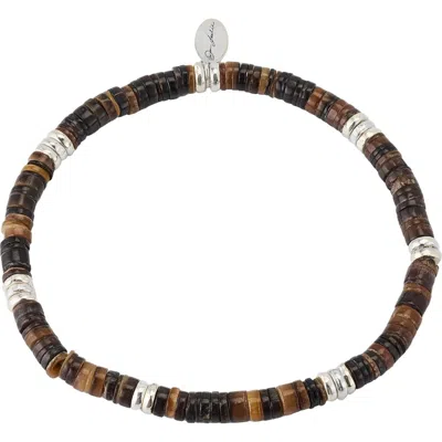 Jan Leslie Heisha Shell With Sterling Silver Bead Stretch Bracelet In Brown