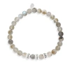 Jan Leslie Labradorite Beaded Stretch Bracelet With Antique Sterling Silver Spacers In Neutral