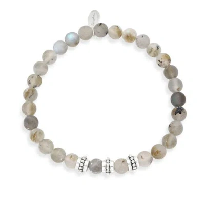 Jan Leslie Labradorite Beaded Stretch Bracelet With Antique Sterling Silver Spacers In Neutral