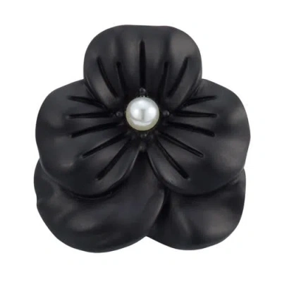 Jan Leslie Matte Flower Lapel Pin In Black