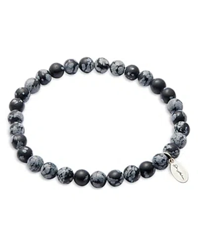 JAN LESLIE MATTE SNOWFLAKE OBSIDIAN BEADED BRACELET
