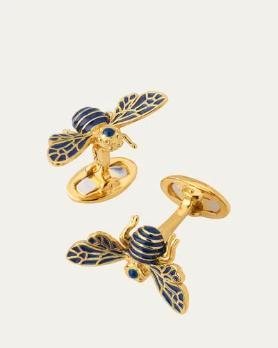 Jan Leslie Men's 18k Gold Vermeil And Enamel Bee Cufflinks In Blue