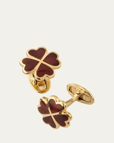 Jan Leslie Men's 18k Gold Vermeil Red Tigers Eye Clover Cufflinks