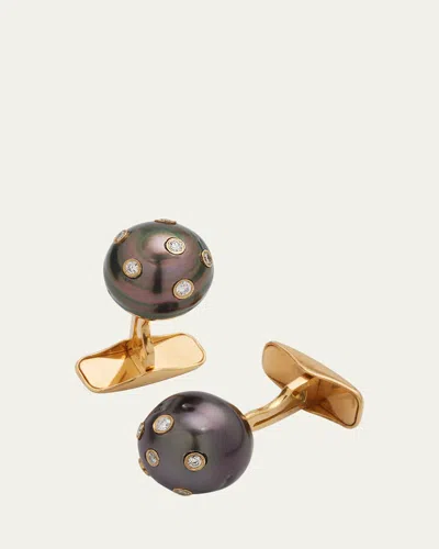Jan Leslie Men's Grey Pearl Scattered Diamond Cufflinks