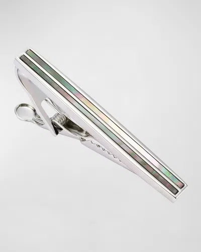 Jan Leslie Men's Mother-of-pearl Stripe Tie Bar In Metallic