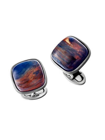 Jan Leslie Men's Pietersite & Gunmetal Sterling Silver Square Cufflinks In Multi