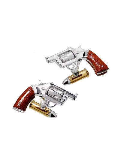 Jan Leslie Men's Pistol Wood Handle 24k Yellow Gold Vermeil & Sterling Silver Cufflinks In Brown