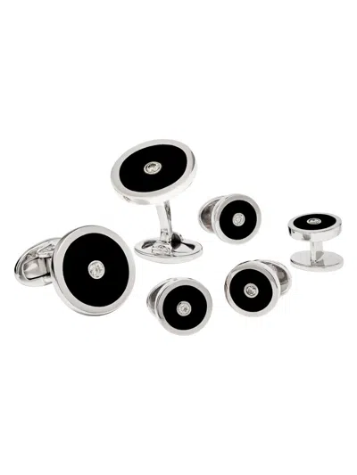 Jan Leslie Men's Round Sterling Silver, Black Onyx & 0.50 Tcw Diamond Cufflinks & Tuxedo Stud Set
