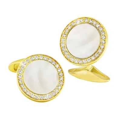 Jan Leslie Mother Of Pearl & Diamond 18k Gold Cufflinks In White