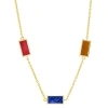 Jan Leslie Multi Gemstone Three Station Rectangle Dash Necklace In Sterling 18k Gold Overlay In Multi