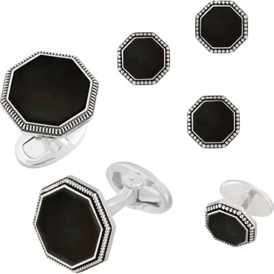 Jan Leslie Octagon Antique Sterling Cufflinks & Studs In Black
