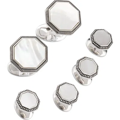 Jan Leslie Octagon Antique Sterling Cufflinks & Studs In Metallic