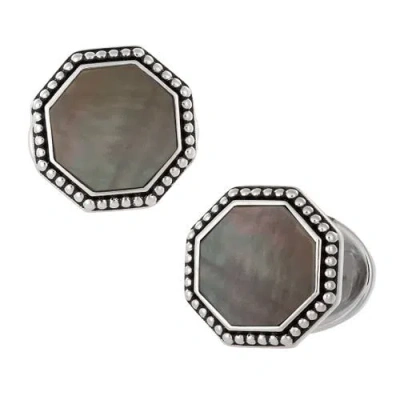Jan Leslie Octagon Gemstone Antique Sterling Cufflinks In Gray