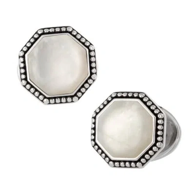 Jan Leslie Octagon Gemstone Antique Sterling Cufflinks In Gray