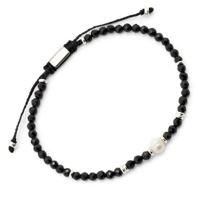 Jan Leslie Onyx And Pearl Center Beaded Pull Bracelet In Black