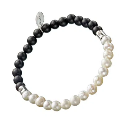Jan Leslie Pearl & Onyx Beaded Flex Bracelet In Animal Print