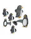 Jan Leslie Penguin Sterling Silver, Mother Of Pearl & Marcasite Stud & Cufflink Set