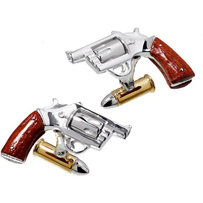 Jan Leslie Pistol Wood Handle 24k Vermeil Bullet Back Sterling Cufflinks In Metallic