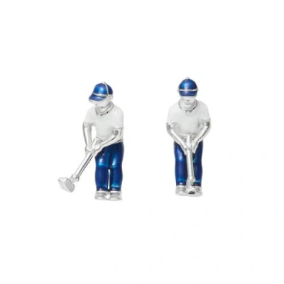 Jan Leslie Putting Golfer Sterling Cufflinks In Blue