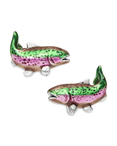 Jan Leslie River Trout Hand Painted Sterling Silver Cufflinks In Multi