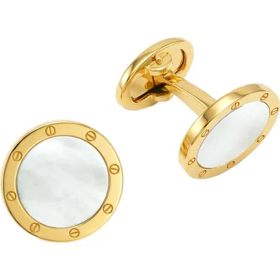 Jan Leslie Rivet Etch Gemstone 18 Karat Gold Cufflinks In Black