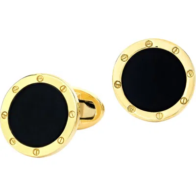 Jan Leslie Rivet Etch Gemstone 18 Karat Gold Cufflinks In White