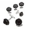 Jan Leslie Rose Carved Sterling Cufflinks And Stud Sets In Black