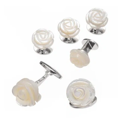 Jan Leslie Rose Carved Sterling Cufflinks And Stud Sets In Neutral