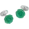 Jan Leslie Rose Carved Sterling Cufflinks In Green