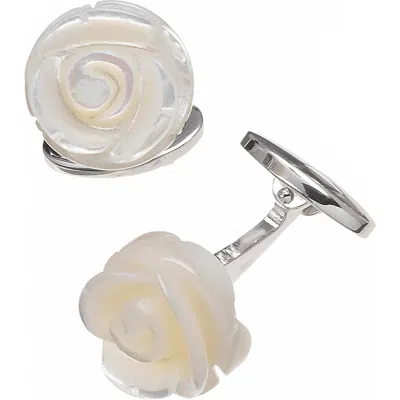 Jan Leslie Rose Carved Sterling Cufflinks In White
