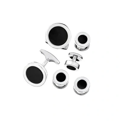 Jan Leslie Round Gemstone Inlay Sterling Cufflinks & Studs In Black