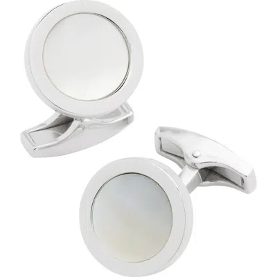 Jan Leslie Round Gemstone Inlay Sterling Cufflinks In White