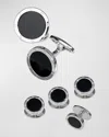 Jan Leslie Round Onyx Cuff Link And Stud Set In Black Onyx