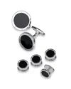 Jan Leslie Round Rivet Etched Sterling Silver & Onyx Stud & Cufflink Set In Black