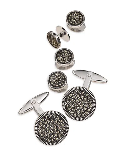 Jan Leslie Round Sterling Silver & Marcasite Stud & Cufflink Set In Metallic