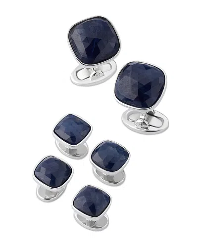 Jan Leslie Sapphire Square Sterling Cufflink Stud Set In Black
