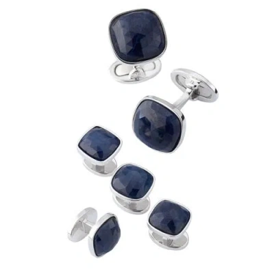 Jan Leslie Sapphire Square Sterling Cufflink Stud Set In Blue
