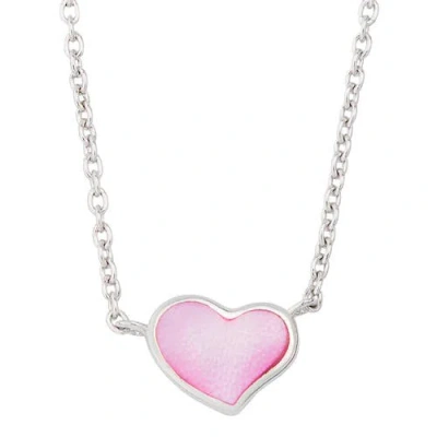 Jan Leslie Single Heart 18" Necklace Set In Sterling Silver In Pink