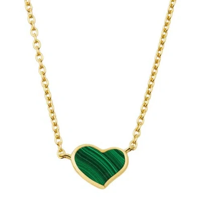 Jan Leslie Single Heart 18" Necklace Set In Sterling Silver With 18k Gold Overlay In Green
