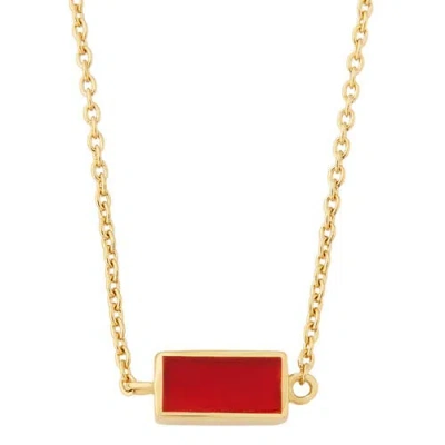 Jan Leslie Single Station Rectangle Dash Necklace In Sterling 18k Gold Overlay In Red
