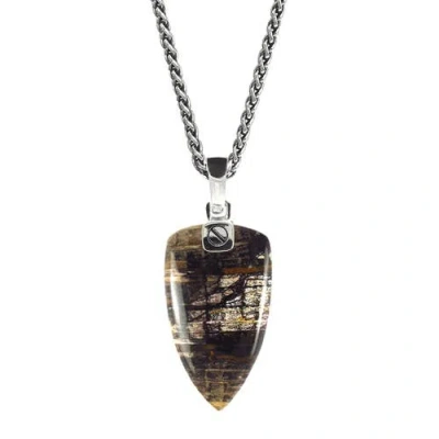 Jan Leslie Small Petrified Wood Fossil One-of-a-kind Arrow Pendant Sterling Silver Necklace In Black