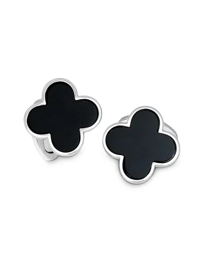 JAN LESLIE STERLING SILVER AND BLACK ONYX CLOVER CUFFLINKS,S1398OX