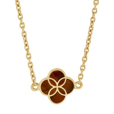 Jan Leslie Sterling With 18k Gold Overlay And Gemstones Single Petal Station Necklace In Brown