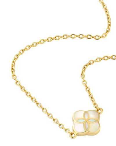Jan Leslie Sterling With 18k Gold Overlay And Gemstones Single Petal Station Necklace In White