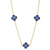 Jan Leslie Sterling With 18k Gold Overlay And Gemstones Triple Petal Station Necklace In Blue