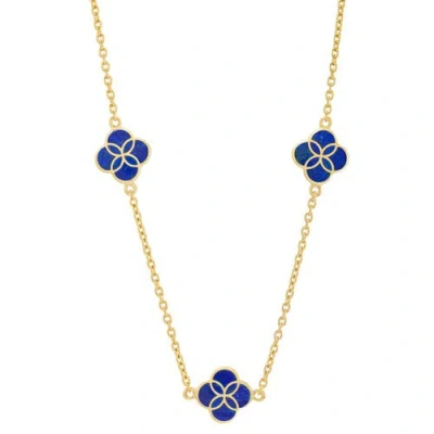 Jan Leslie Sterling With 18k Gold Overlay And Gemstones Triple Petal Station Necklace In Blue