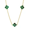 Jan Leslie Sterling With 18k Gold Overlay And Gemstones Triple Petal Station Necklace In Green