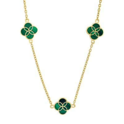 Jan Leslie Sterling With 18k Gold Overlay And Gemstones Triple Petal Station Necklace In Green