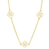 Jan Leslie Sterling With 18k Gold Overlay And Gemstones Triple Petal Station Necklace In White